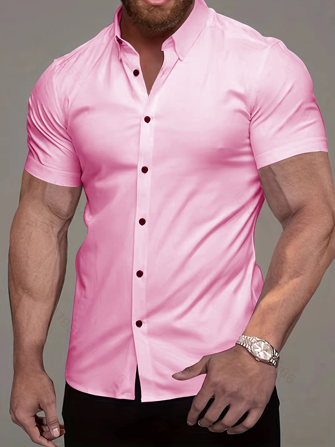 muscle man fitness short sleeve lapel shirt non stretch - Temu