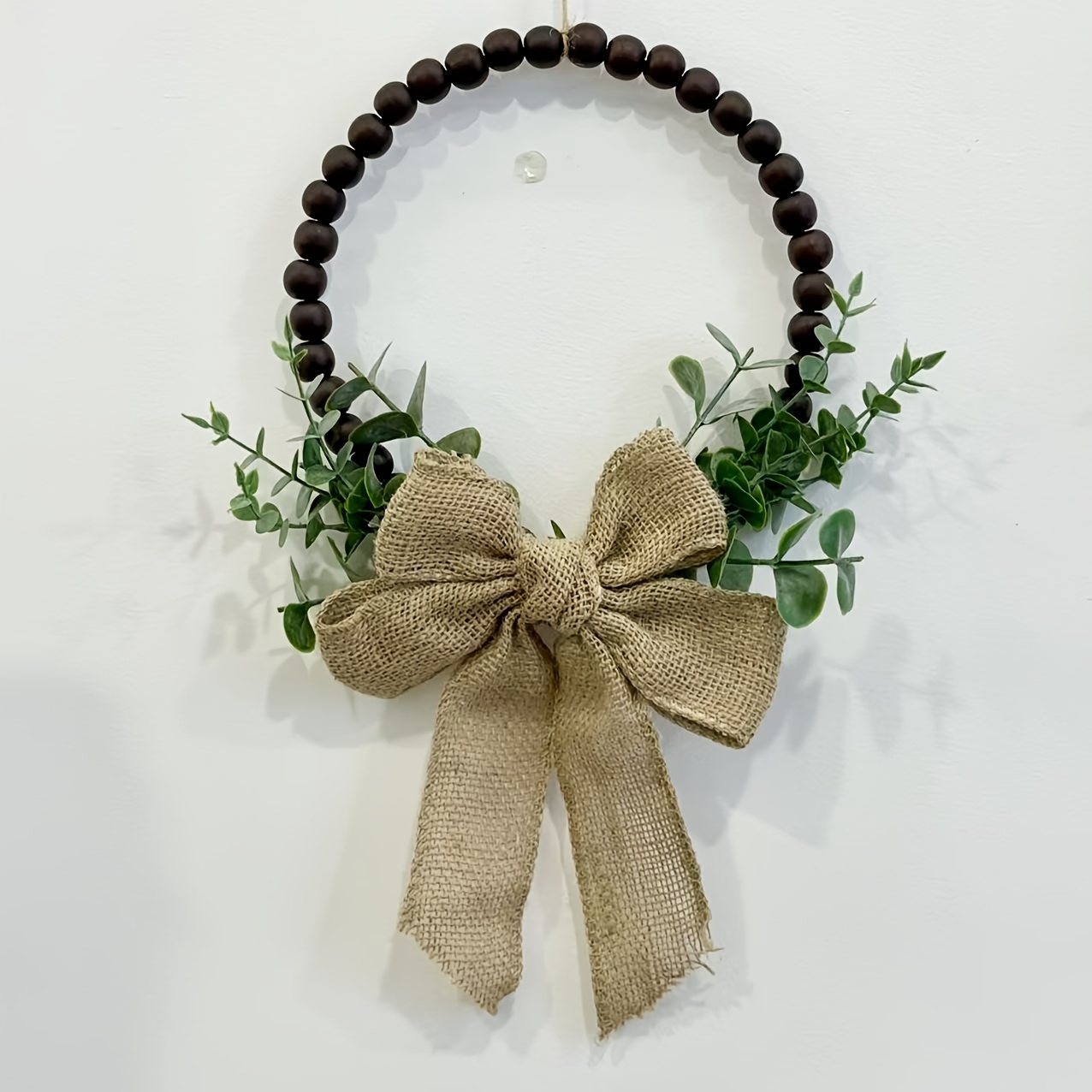 E-shop Hängeornamente, Retro Schleife Einfache Dunkle Holzperlen Ornamente, Schleife und Eukalyptusblatt Passende Ornamente, Dekorieren Sie den