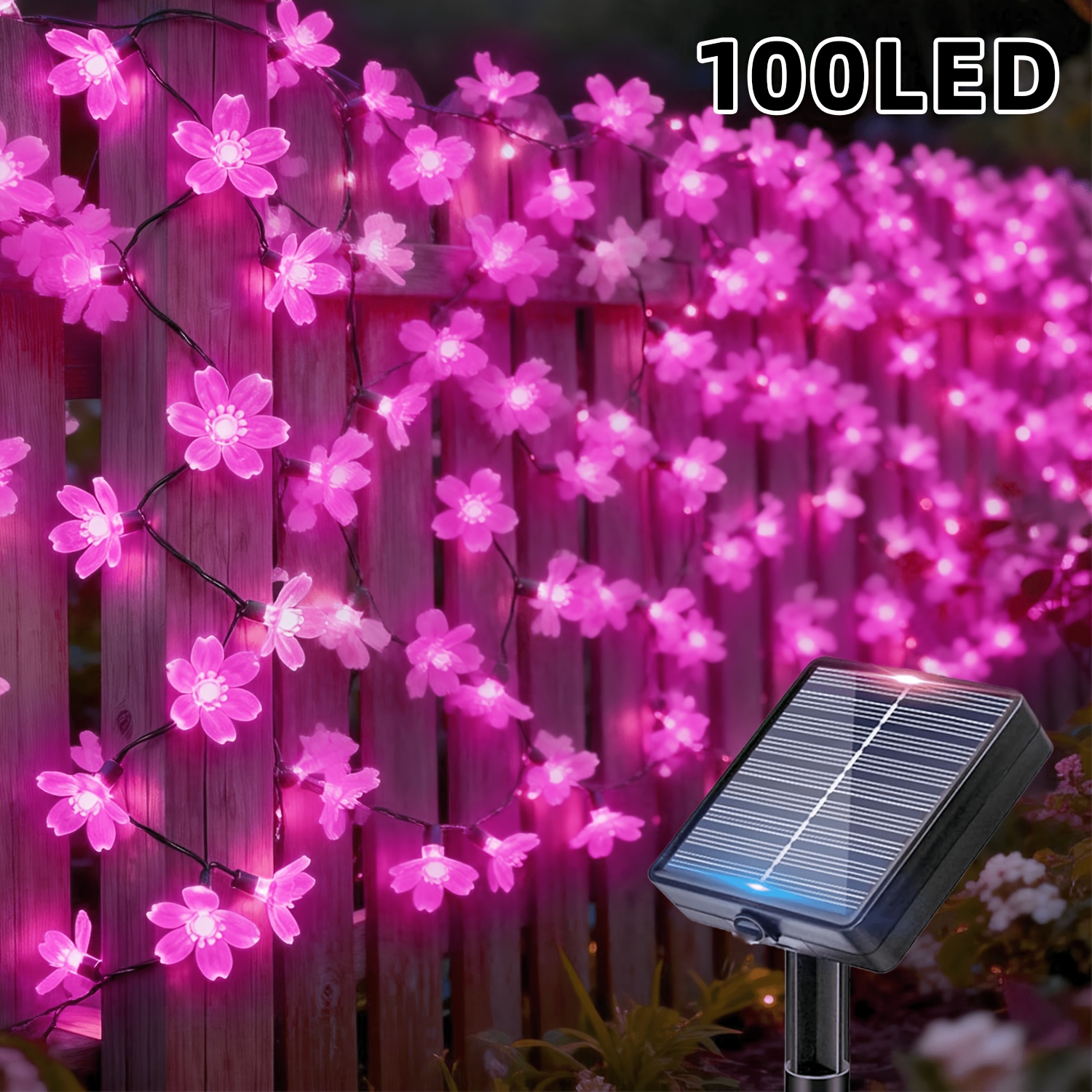 Solar Cherry String Lights - 100/50/20 Led Lights, 12 Outdoor Solar Lights, Light Sensor Suitable For Easter, 's Day, Mother's Day, Parties, , Weddings, Holidays