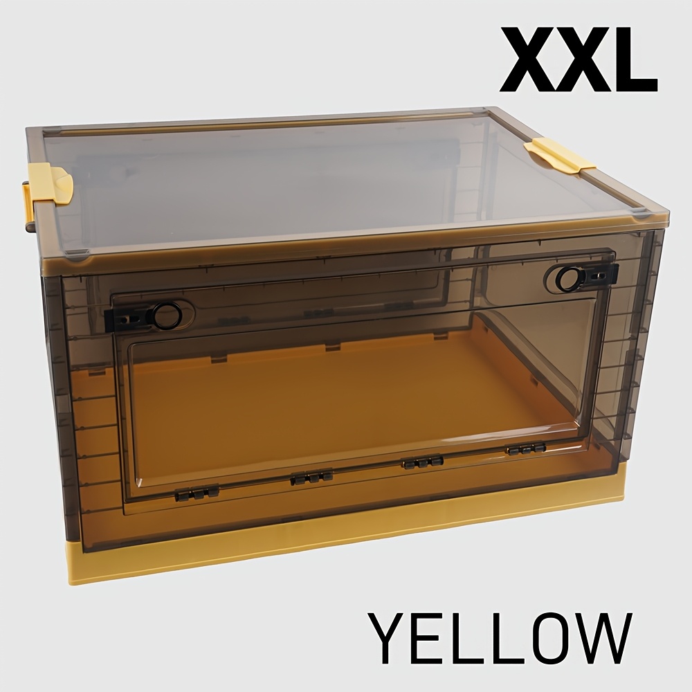 large capacity brown foldable storage box with transparent visibility three way opening for quick folding and storage   with detachable casters for   and a portable pull handle for effortless opening Product details 4