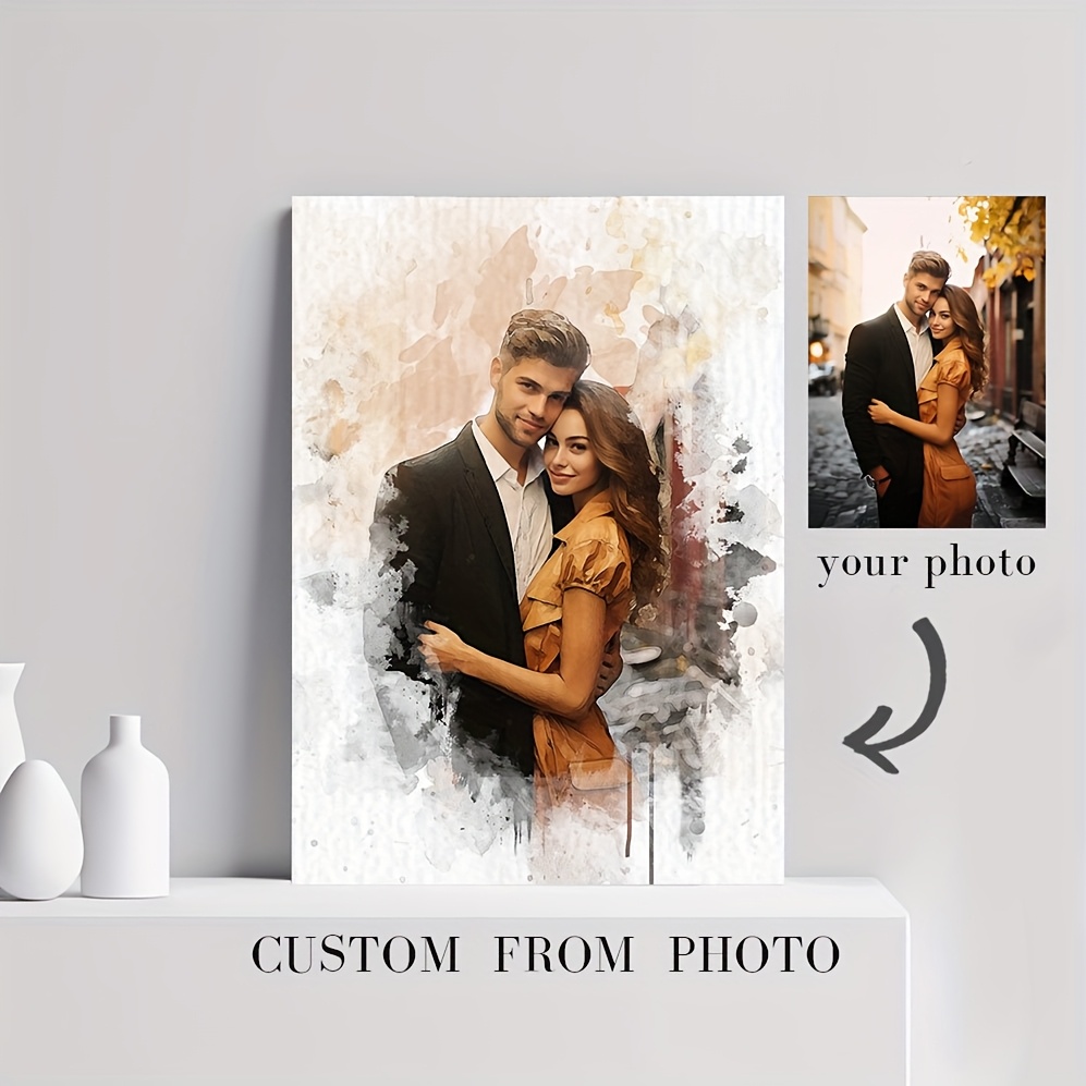 

1pc Custom Unframed Watercolor Couple Portrait Canvas Poster - Personalized , Modern Decorative Wall Print For Living Room, Bedroom, Wedding, Photo Wall Decor, Ideal Valentine's Day Gift, Room Decor