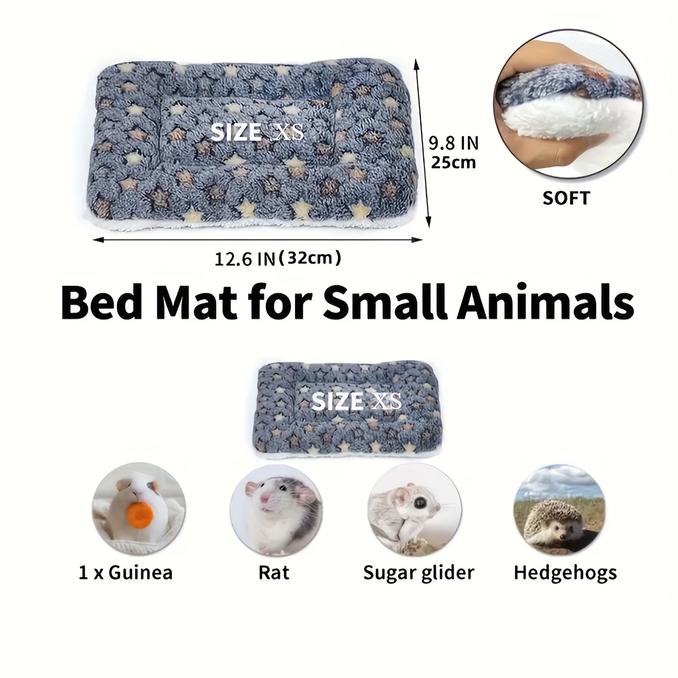 1pc Thick Pet Bed Mat For Cats, Dogs And Hedgehogs - Soft Small Animal Blanket, Durable Cage Pad, , Washable Pet Supplies