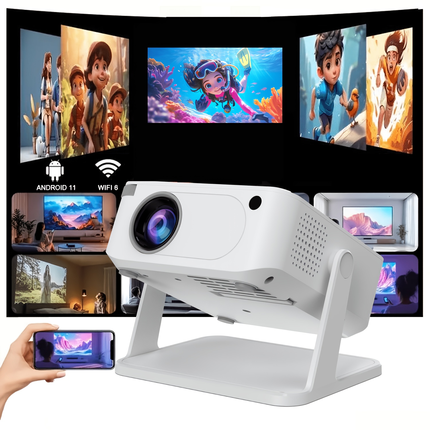 Smart Portable Projector With 11 Built-in, Wifi & Wireless 5.0, Voice, 130 , 4k Support & Native 720p, Compatible For For Home Theater, Projector For For Bedside, Office, Portable Projector