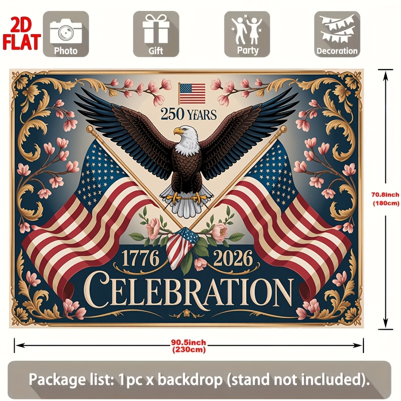 TEMU 2d Flat, 1-pack American Flag Banner Suitable For Day Backdrop, Eagle With // Colors, Jumbo 70x90 Inches Polyester Decoration For Parties,