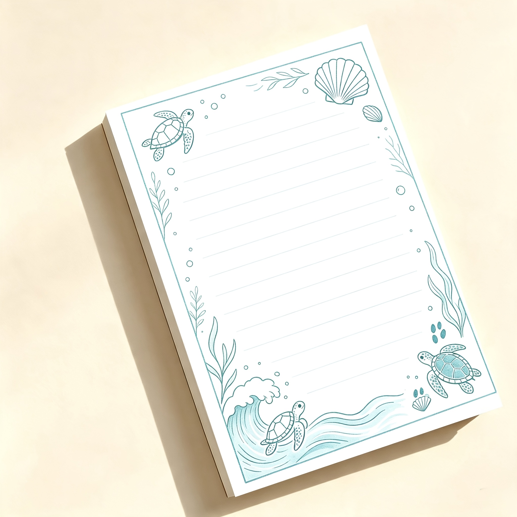 TEMU Non-sticky Sea Turtle Lined Memo Pad (50 Sheets), Ocean Theme Notepad, Non-adhesive Tear-off Scratch Pad, Blue Aquatic For School, Office And .