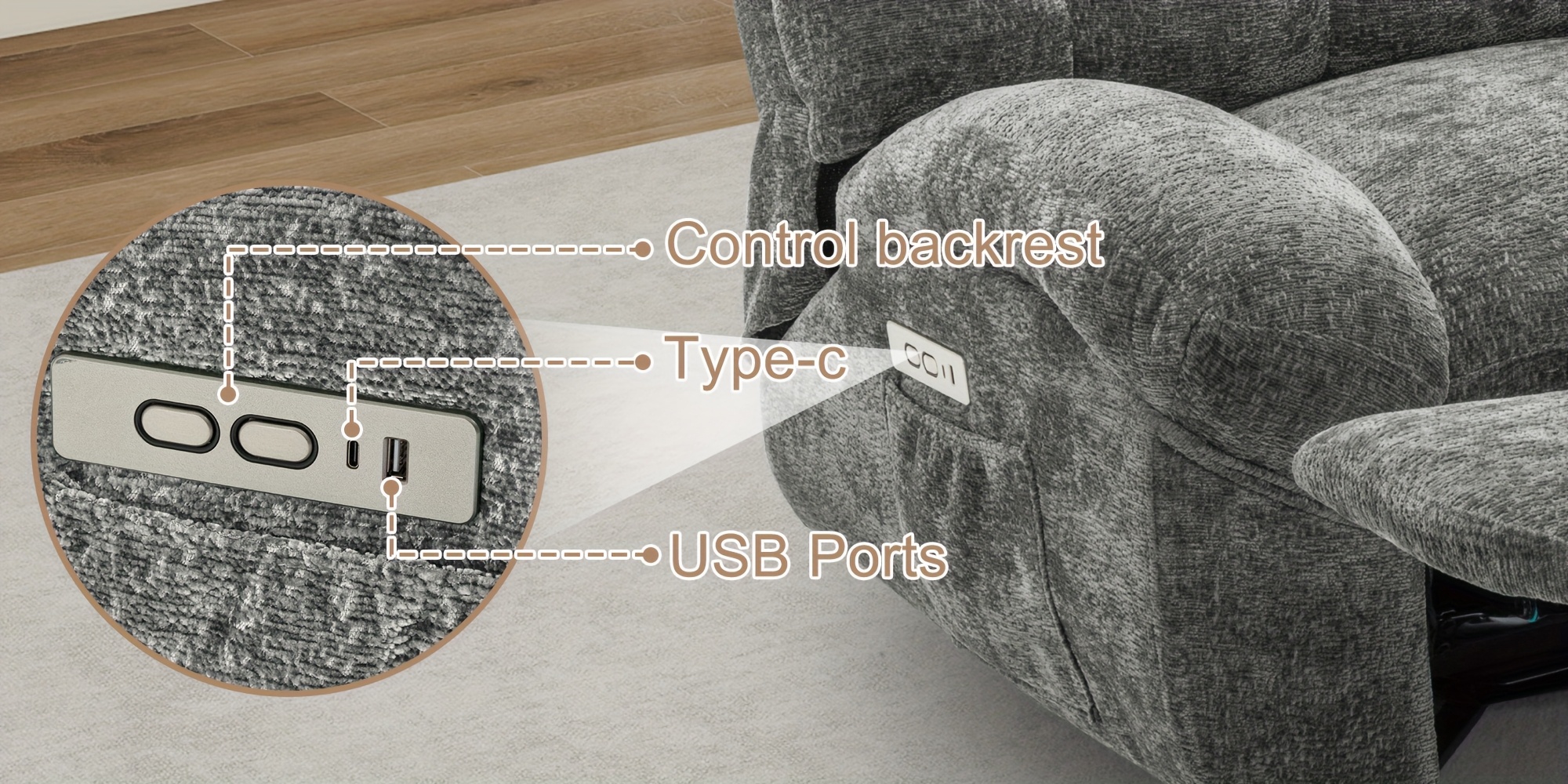 Large Swivel Recliner, Adult Rocking Electric Recliner, Electric Recliner, Comfortable Soft-shell Recliner, with USB Port And Living Room Storage Space, Chenille Fabric, Free Shipping
