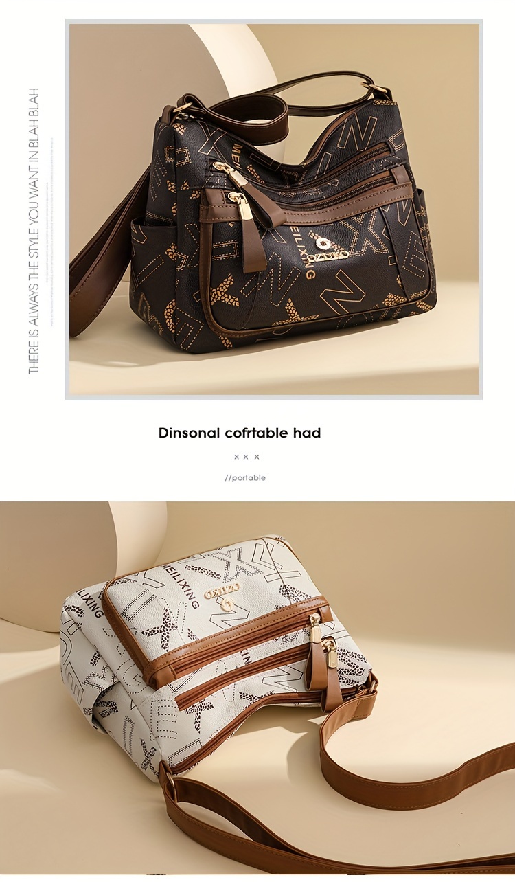 2024 new womens genuine textured printed shoulder bag a multi layer large capacity soft crossbody bag for moms Product details 3