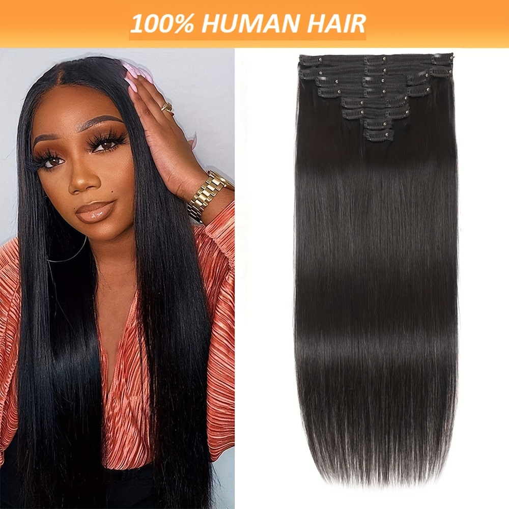 

8pcs/set Natural Human Hair Clip-in Extensions - Soft, Remy Hair Women