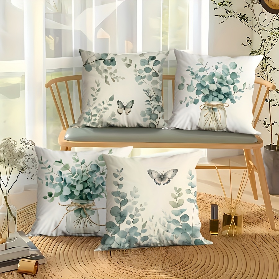 

4pcs Rustic Country Style Polyester Pillow Covers, Machine Washable With Zipper Closure, Spring/summer Nature For Room Types, Ideal For Porch, , Sofa, Living Room & Outdoor Decor, Decorative Pillows