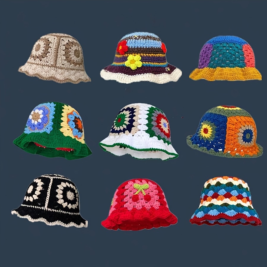 

Chapeau seau à fleurs crocheté à , chapeau de bassin tricoté respirant et léger, couleur aléatoire, chapeau de pêche unique