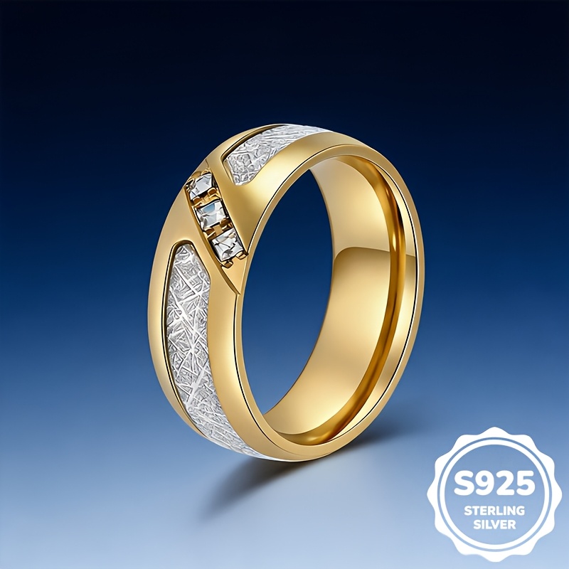 Image of 1pc S925 925 Silver Light Inlaid Square Silvery Size 8-12 Men's And Women's Gift Ring High-quality Jewelry Daily Casual Wear Approximately 8.