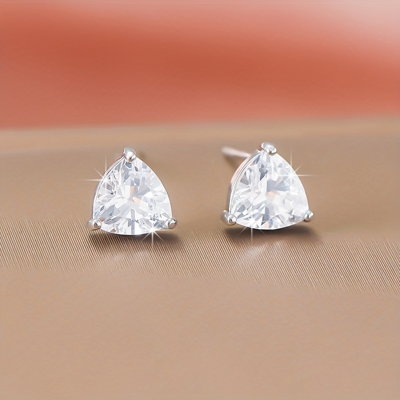 Geometric Zirconia Stud Earrings 925 Silver Posts