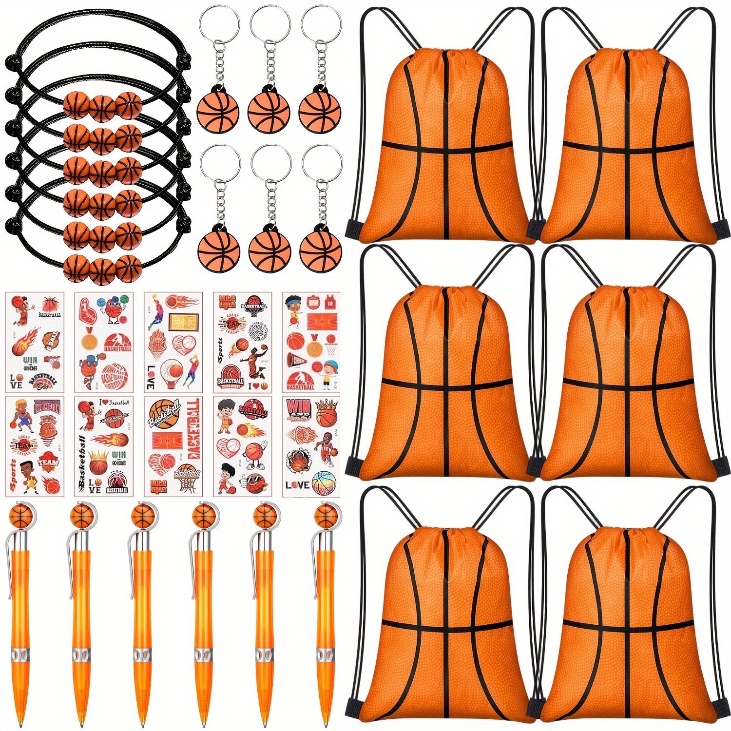 

4pcs Set/8pcs Set/16pcs Set/34pcs Set, Sports Party Gift Set, Basketball Bag, Ballpoint Pen, Stickers, Bracelet, Keychain, Sports Party Gift/ Charm Wristband