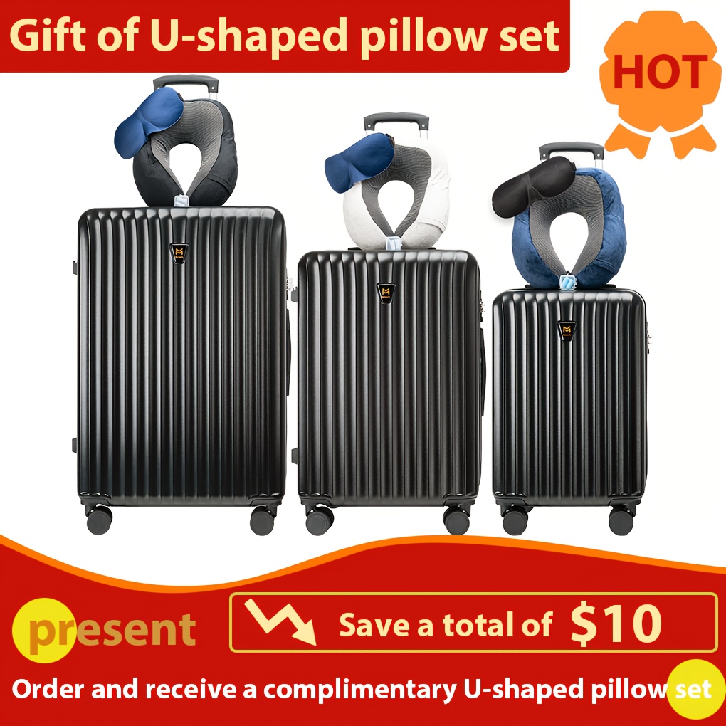 

3pcs Hardshell Travel Luggage Set With U-shaped Pillow Set, & Double Spinner Wheels, Large Capacity Rolling Cases For Family Travel & , Lightweight Suitcases