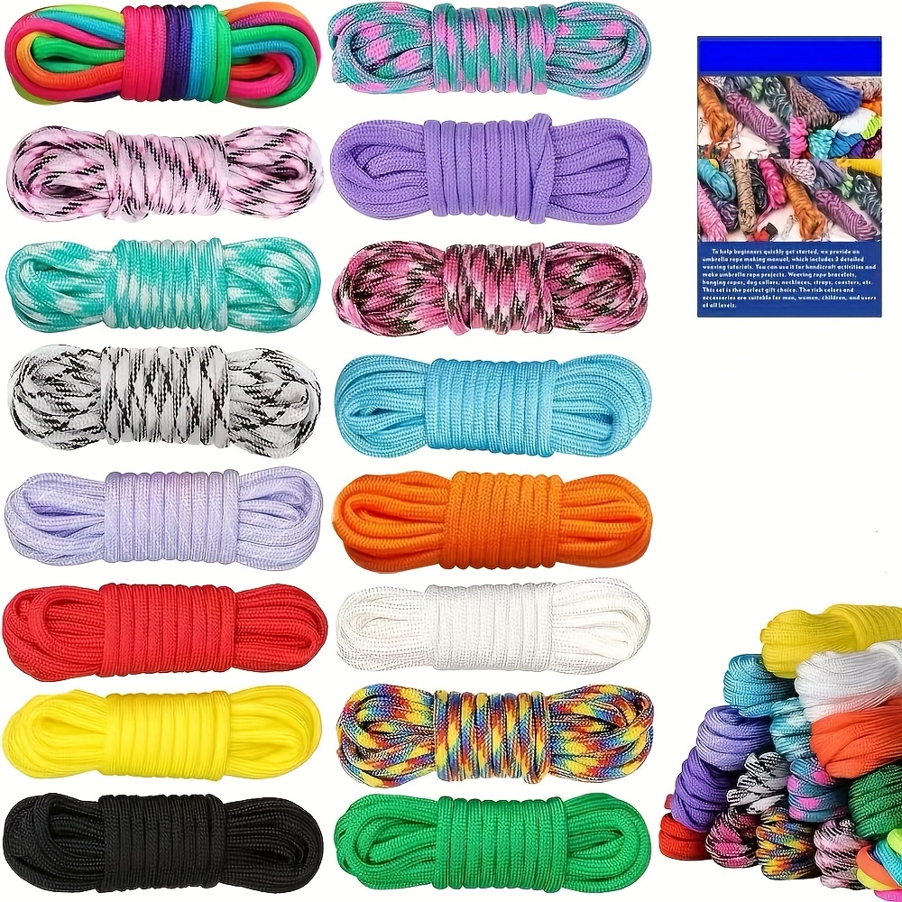 TEMU Handmade Combination Kit Of 16 Colors Braided Rope With Instructions - Multifunctional Braided Rope, Each (about 3 Meters) For Diy Hand Weaving