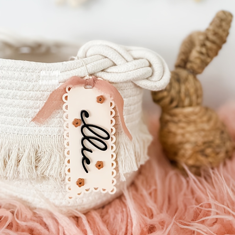 TEMU 1pc Elegant Acrylic Custom Name Tag - Personalized Double-layer Design With Pastel Colors & Lace Trim, Durable Acrylic Material For Christmas,