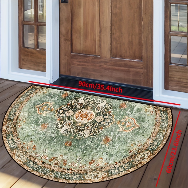 Image of 1pc Half-round Doormat - Machine Washable Non-slip Indoor Entry Mat Suitable For Bedrooms, , Patios, And As A Gift - Aqua Green Mandala Design - Multiple Sizes