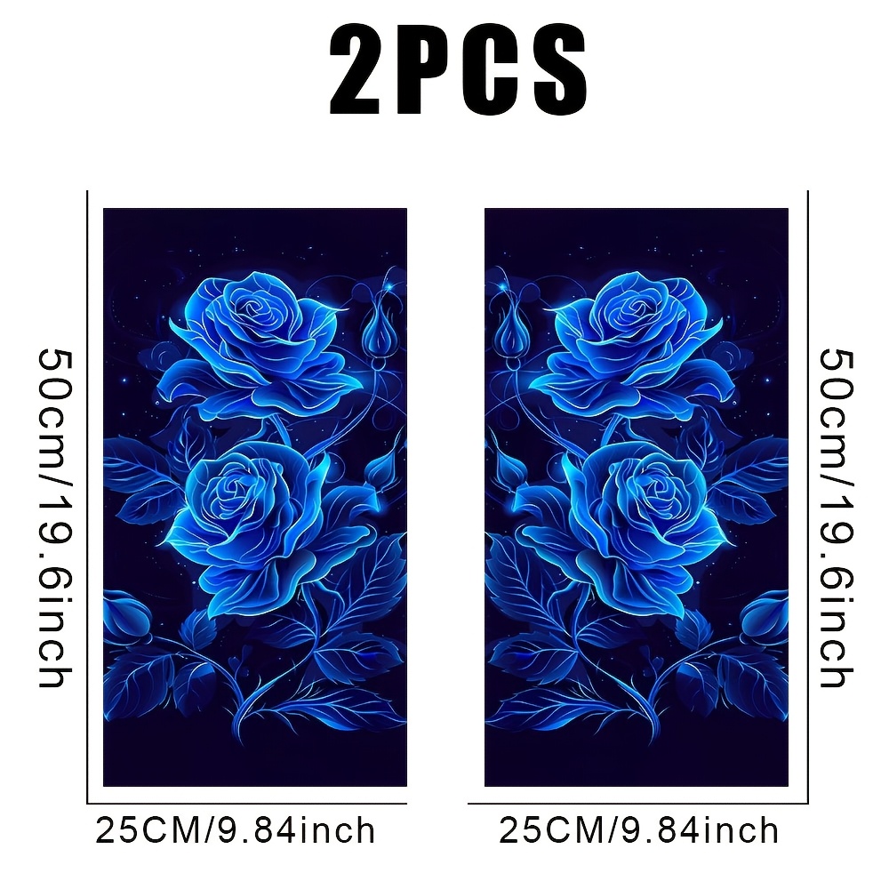 2pcs Vibrant Blue Rose Car Door Decals - Durable Vinyl, Easy Apply &amp; Remove, Glossy Finish B-Pillar Protective Film - Exterior Auto Accessories with Fantasy Theme, Cool Car Accessories
