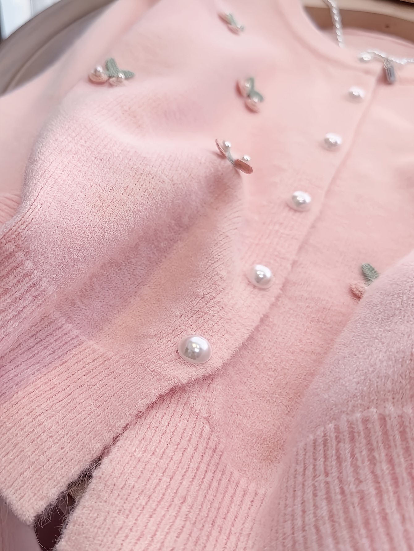 Elegant Ladies' Fashion Pearl Cardigan | Conventional Collar, Solid Color, Suitable for All Seasons