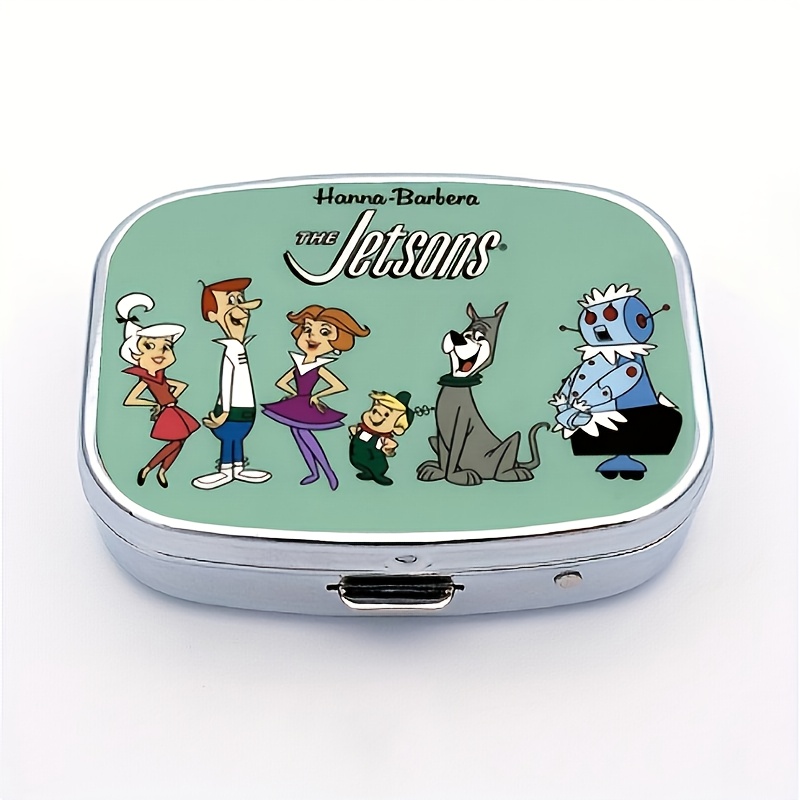 TEMU 1pc Cartoon Pattern Decoration Square Medicine Box, 2 Medicine Storage Compartments, Portable Metal Medicine Box, Suitable For Pockets And