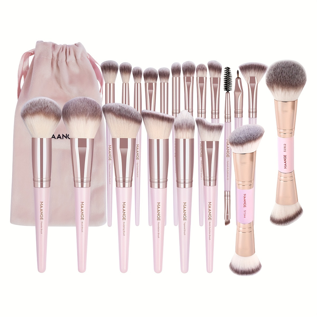 

Maange 20pcs Makeup Brush Set With Velvet Bag - Dual-ended Foundation, Blush & Eyeshadow Brushes - Soft Nylon Bristles For All Skin Types - Perfect For Daily Use & Travel - Ideal Gift For Women