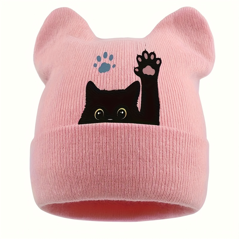 TEMU 1pc Black Cat Ear Hat For Women, Winter Thickened Warm Cap, Christmas And New Year's Gift, Outdoor Ski Hat, Soft, Breathable, And Hand Washable