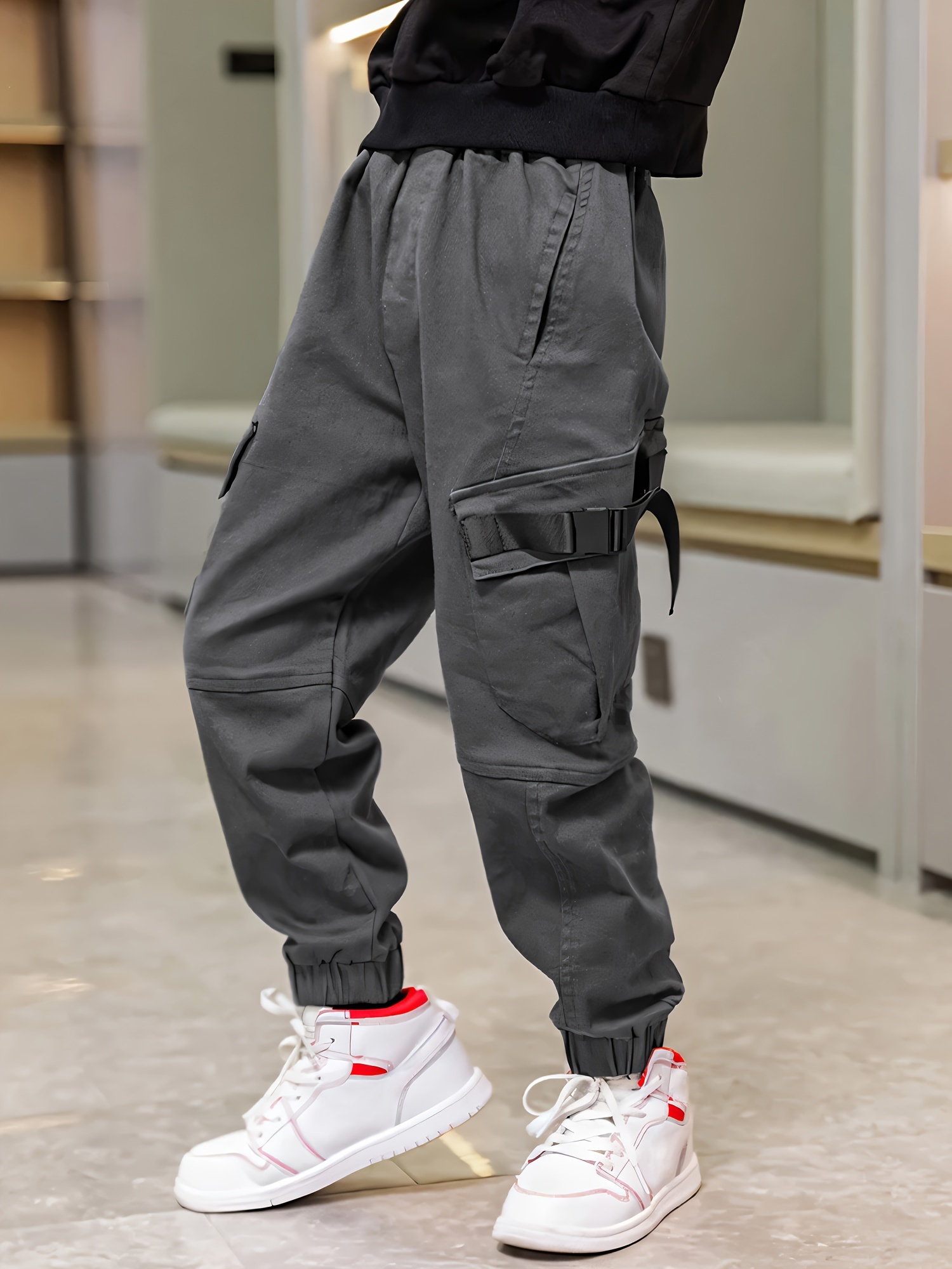 Pantalon Cargo Garçon SERENYOU - Taille élastique Avec Cordon - Plusieurs Poches - Pour école Et Loisirs