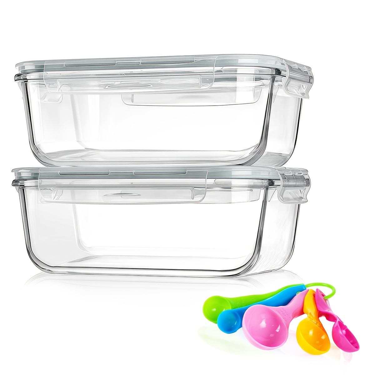 TEMU 4/8pcs Airtight Glass Food Storage Containers With Leakproof Lids (2/4 Lids And 2/4 Containers) 1860ml Large Glass Storage Containers With Lids