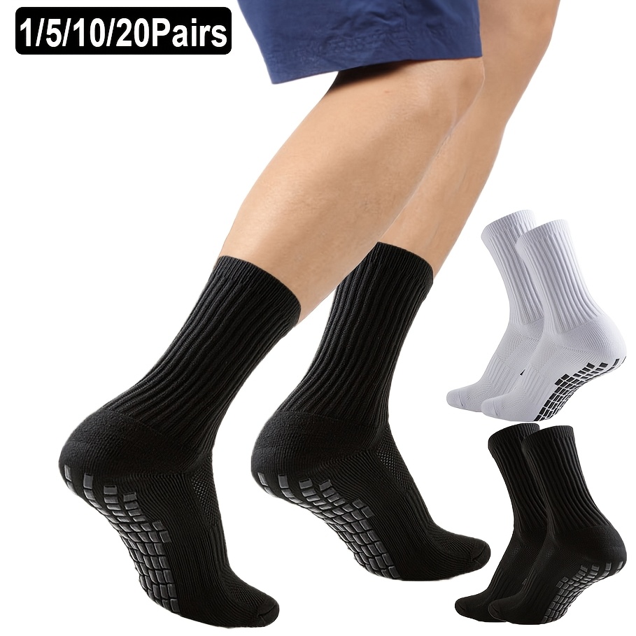 

1/5/10 Pairs Athletic Grip Socks For Men And Women, Knit Polyester Fabric With 2% Elastane, Geometric Pattern, Machine Washable, Towel Bottom, For Soccer, Basketball, Skateboarding, Rugby