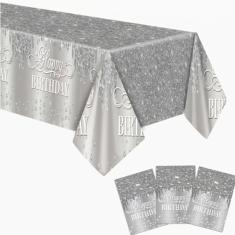 TEMU A Silvery Shimmering Tablecloth, 70s Disco Party Birthday Decorations, Measuring 137cm By 274cm