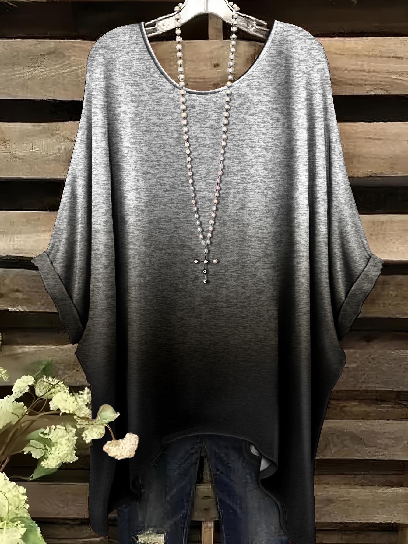 plus size womens casual gradient gray batwing sleeve t shirt   fabric round neck no accessories included   casual attire everyday tshirt   stretchy material gradient gray 0