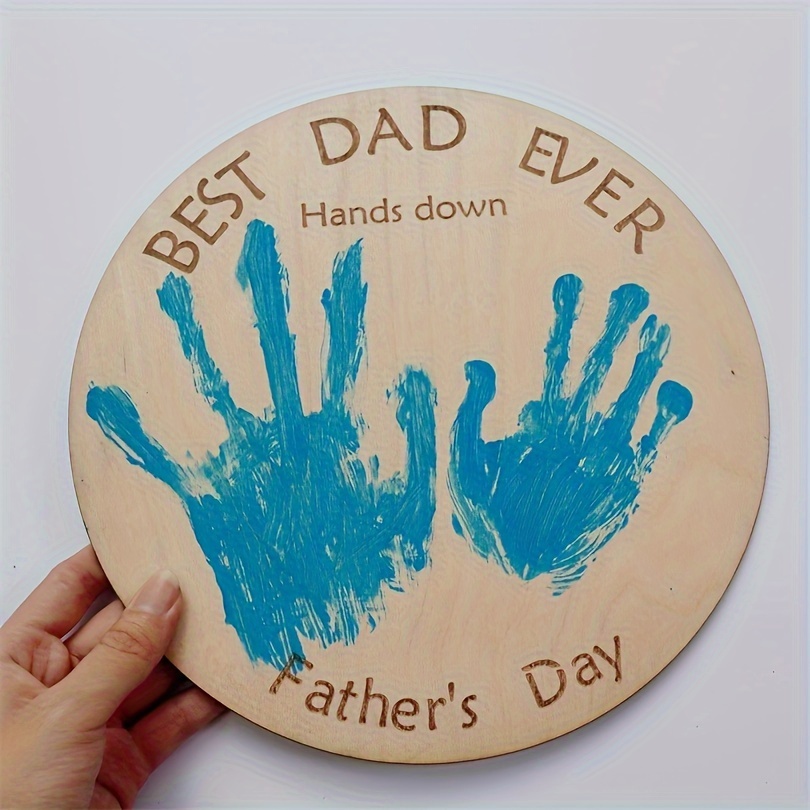 

1pc, Rustic Wooden Father's Day Sign, Bohemian Style Diy Handprint Art, Wooden Decor, Best Dad Ever Home Decor, Father's Day Decor Supplies