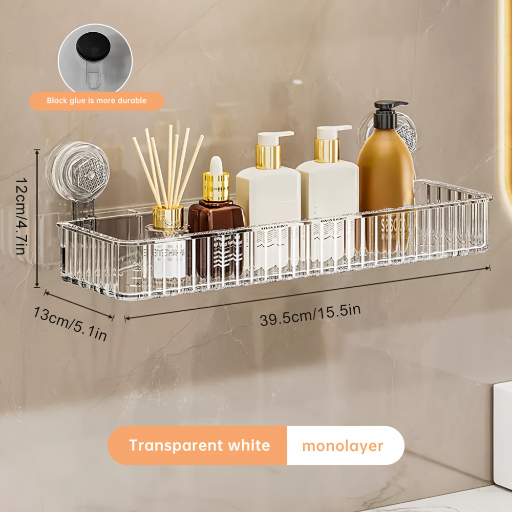 TEMU 1pc Space-saving Suction Cup Bathroom Organizer - No Drilling Required, Wavy Decorative , Sturdy Square Basket, Suitable For Shower And Toilet