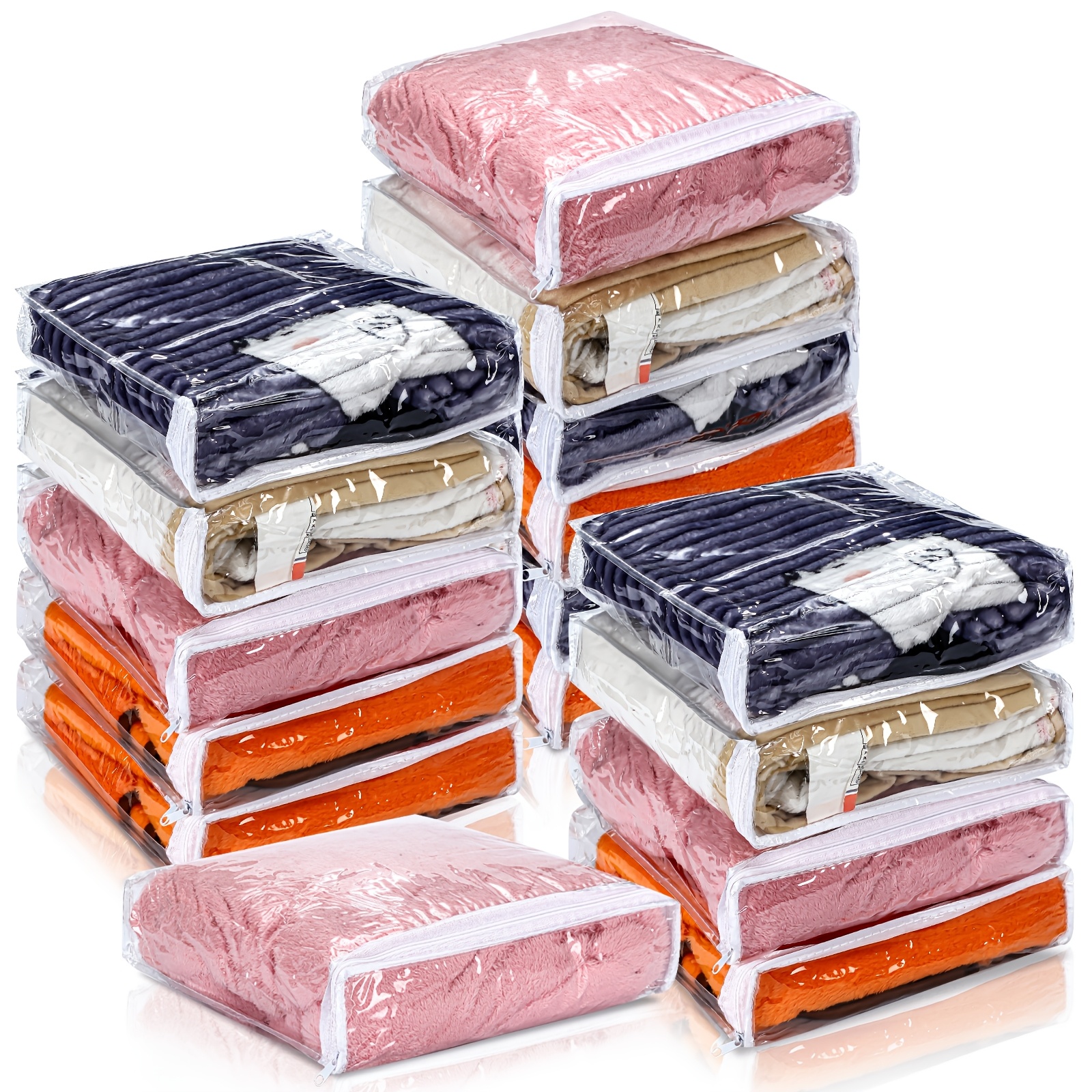 

16pcs Clear Vinyl Zippered Sweater Storage Bags With Zipper Plastic Sheet Organizer And Storage For Clothing Blankets Sheet Linen Bed Organizer ( X 2.5 Inch)