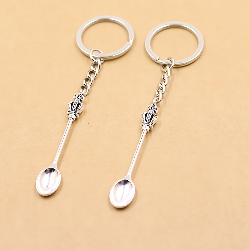 

10pcs Silvery Crown Spoon Keychains, Zinc Alloy, , , Non-braided, Casual Wallet & Handbag Pendants, Ideal For Party Favors And Gifts