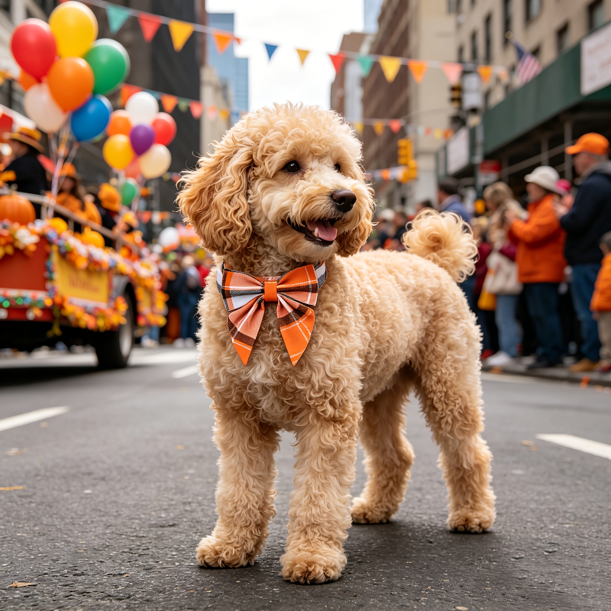 Adjustable Orange Plaid Dog Collar with Bow for Fall Holidays