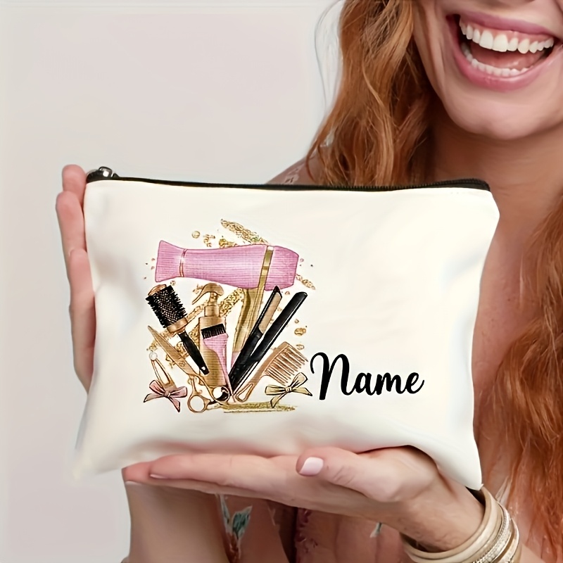 TEMU 1pc Personalized Name/initials Hairdresser Bag - Barber Gift Suitable For , Zipper Closure Travel Toiletry Organizer Pouch With Hairdressing