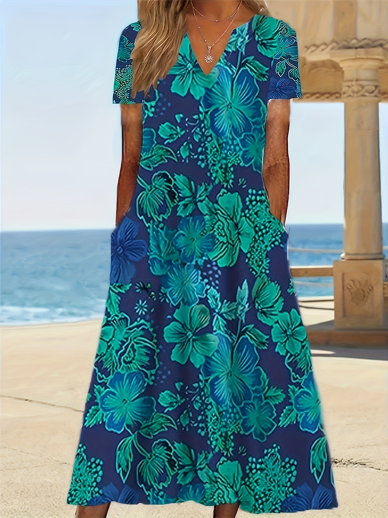plus size european and american   neck short sleeve casual printed   womens dress