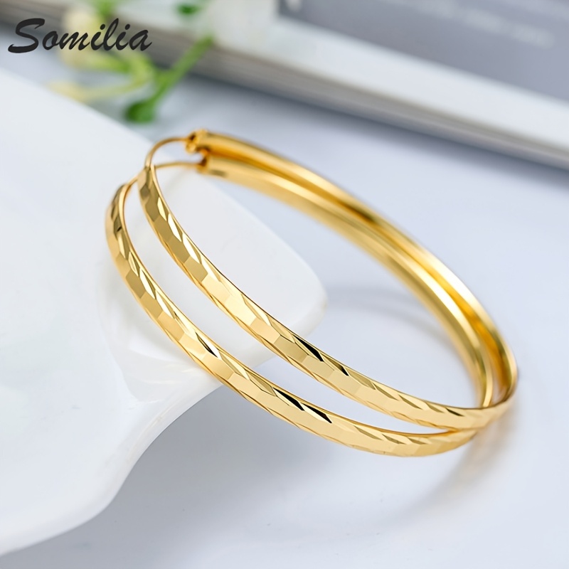 Women's Large Shiny Trendy Golden Earrings, Elegant Additions