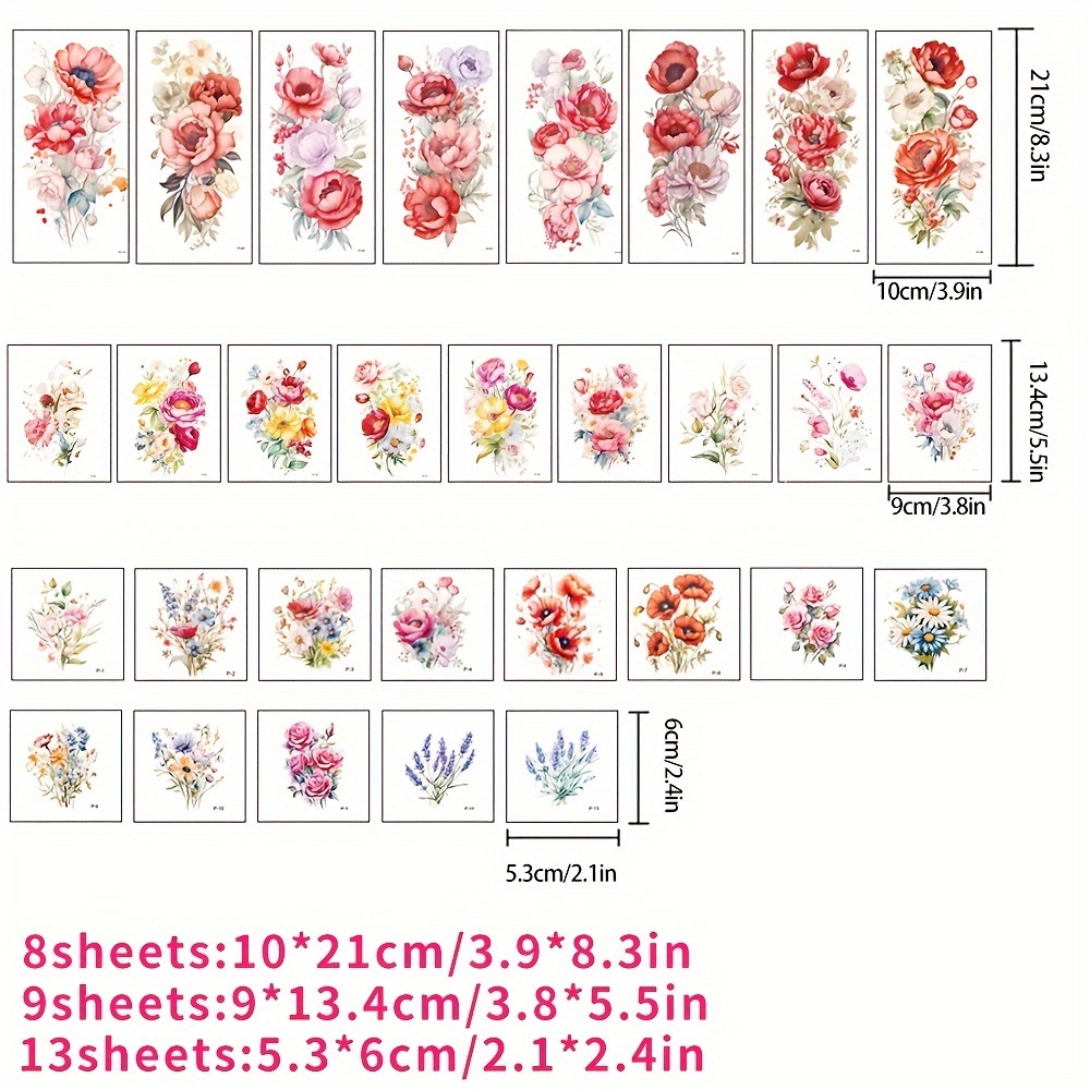 Image of Realistic Flower Tattoos, Arm Sleeve Fake Tattoos, Large Flower Arm Tattoos For Women, Peony Rose Daisy