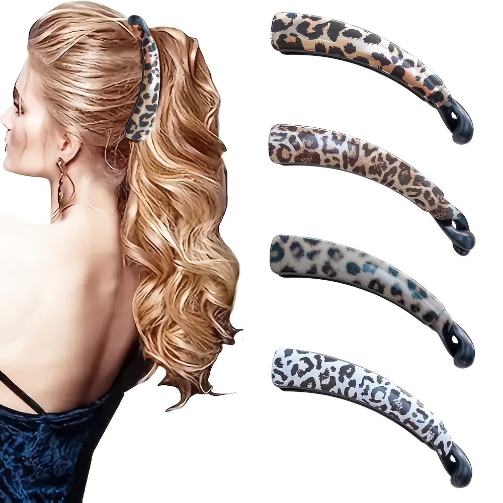 TEMU 4pcs Fashion Personality Leopard Print Banana Clip Vertical Clip Simple Everything With Ponytail Clip Hair Clip Back Of Hair Clip Hair