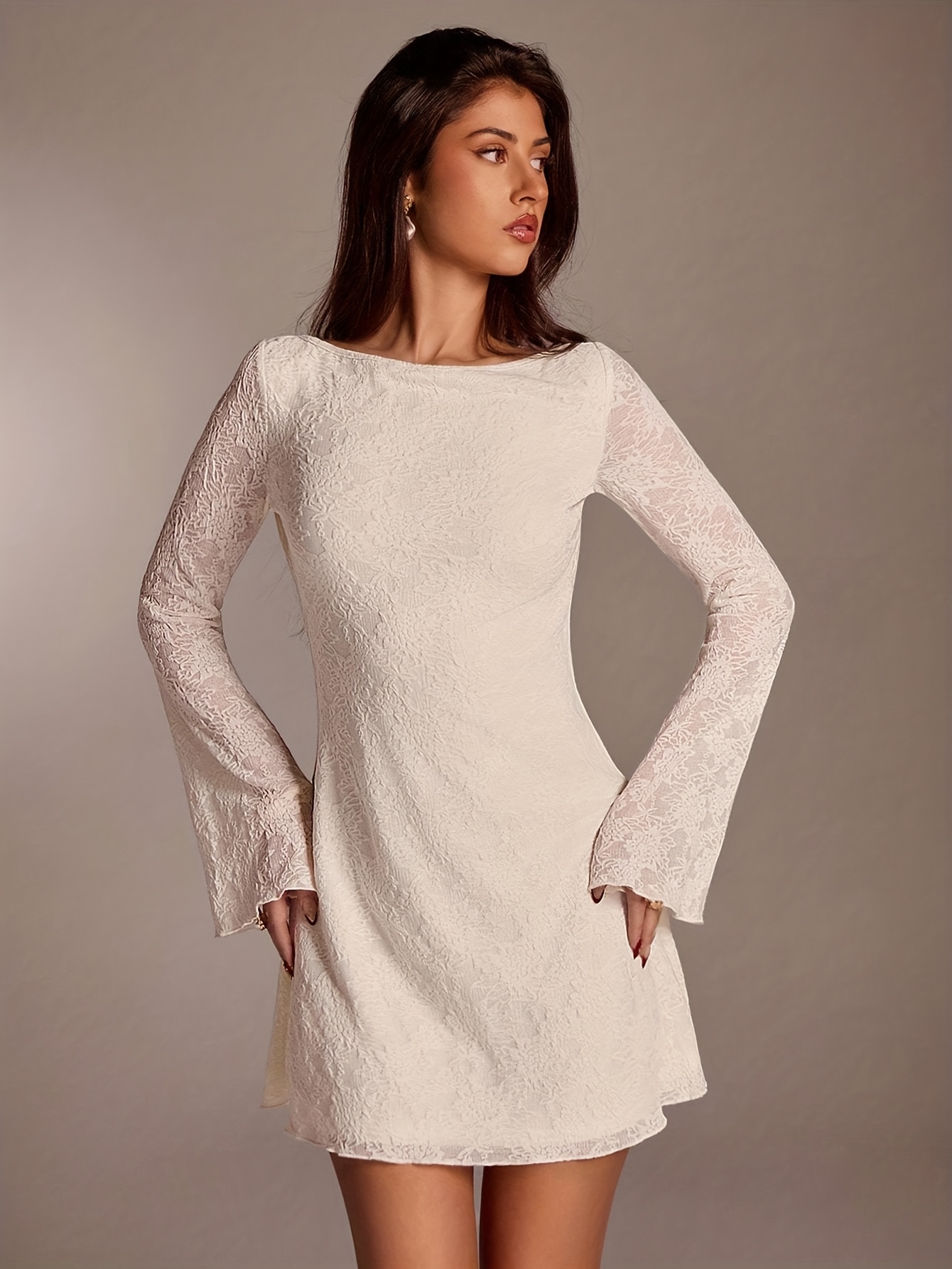 womens vintage backless long sleeve mini dress - Temu Oman