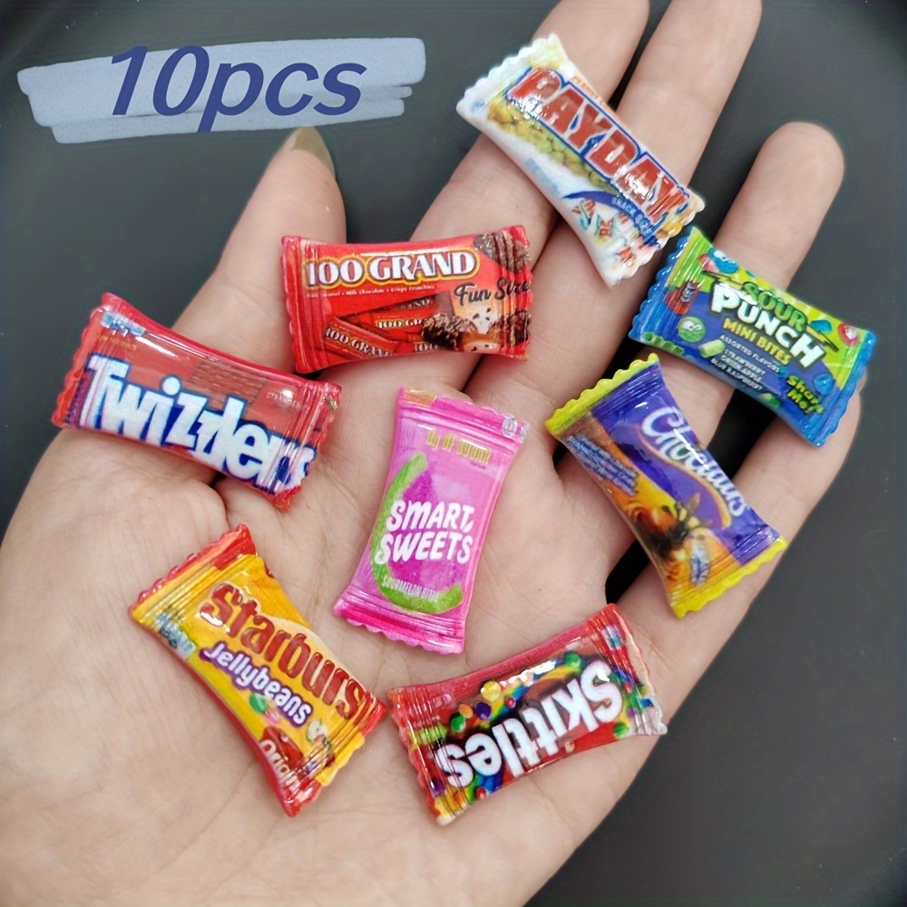 

10pcs Set Of Candy Resin Ornaments - Simulation Candy Food Snack Designs, Suitable For Diy Hairpin Phone Case Decoration Resin Accessories