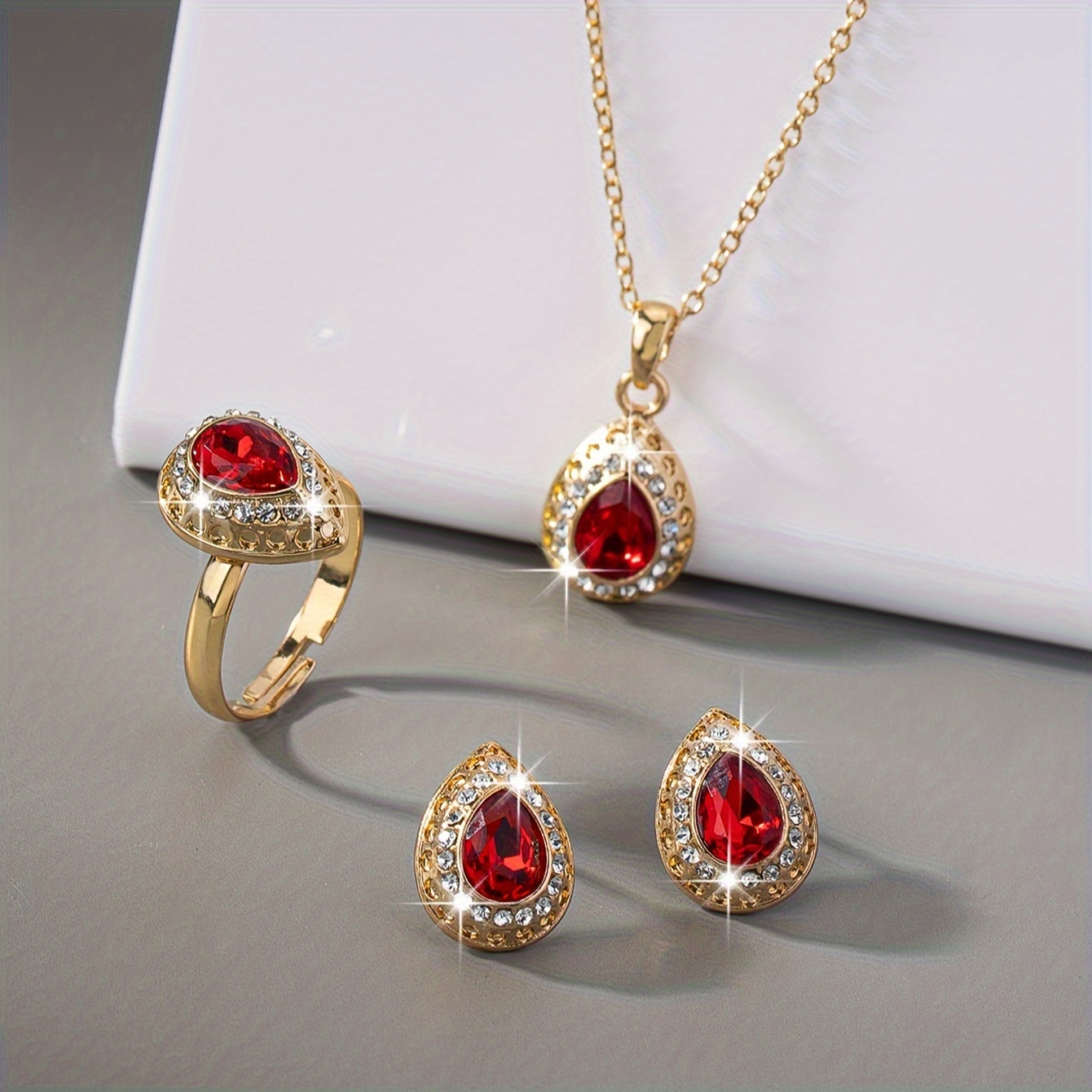 TEMU Un set di accessori per il matrimonio, , elegante, facile, intarsiato con , orecchini a , collana, set di anelli, regalo per donna per vacanze,