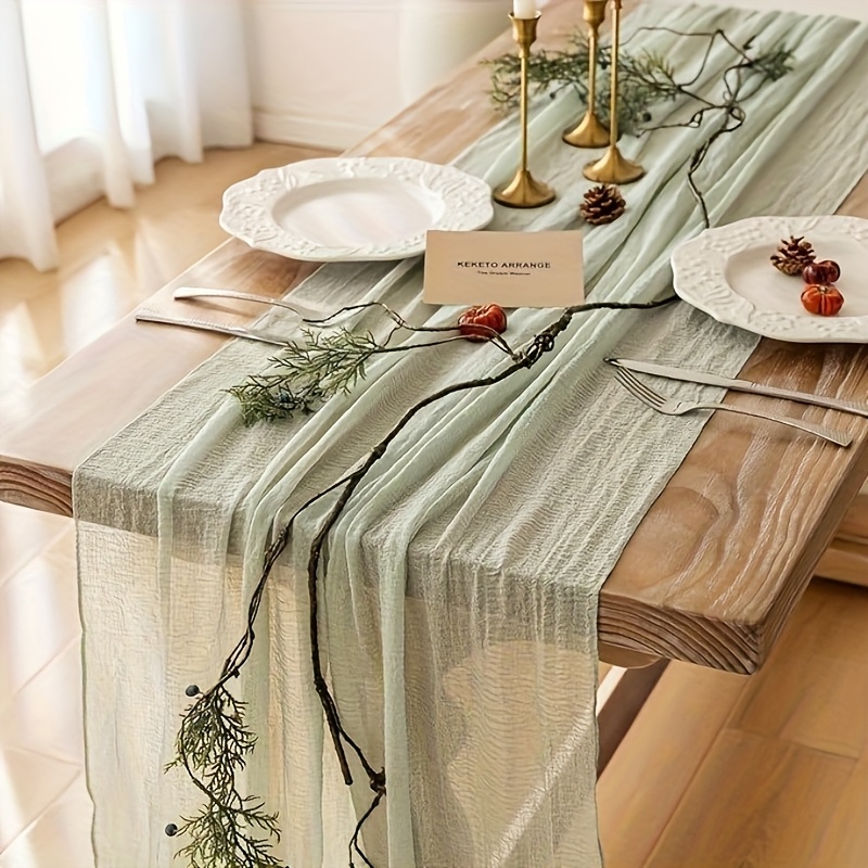 Image of Sage Green Tablecloth, Wedding Table Flag, Bridal Shower Gift, Country Bohemian Home Decor, Wedding Party Decoration, Natural , Lightweight Tablecloth, Sheer Gauze Party Tablecloth, Decoration