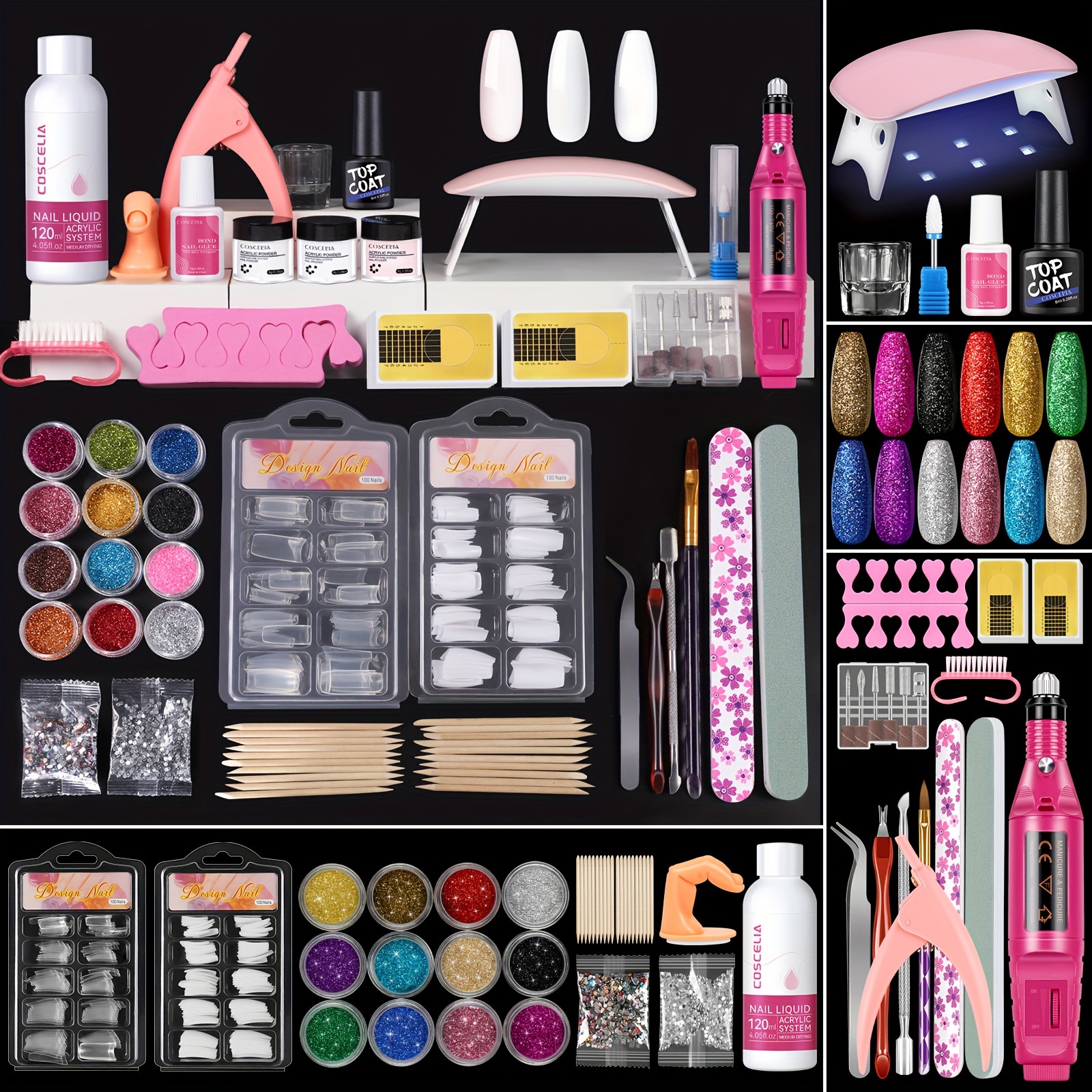 Acrylic Powder Kit Nail Art Glitter Powder for Nail Decoration with Acrylic Liquid Manicure Tools Set Nail Extension Acrylic Nail Kit for Beginners | Shop On