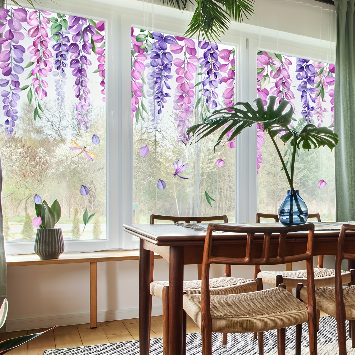 

Contemporary Static Cling Window Film - Wisteria Flower Vine Pattern Pvc Sticker, Decorative Privacy Glass Decal For Living Room, Reusable, 5mil Thickness - 1 Sheet (30x90cm)