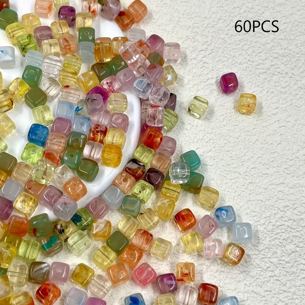TEMU 60pcs Vibrant Mixed Color Acrylic Square Beads - Translucent Pastel & Bright Colors, Making, Designs & Handmade Craft Projects, Beads For