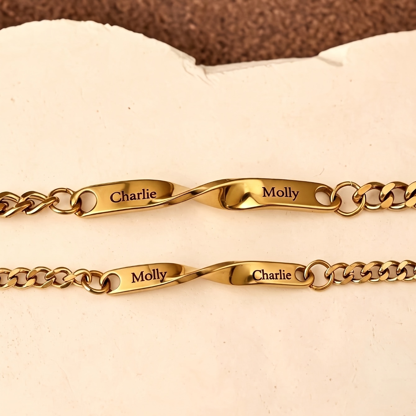 TEMU 1 Pair Personalized Couple Engraved Cuban Link Nameplate Bracelet, Private Engraving Name, Date, Text, Golden And Silvery Dual-tone Optional,