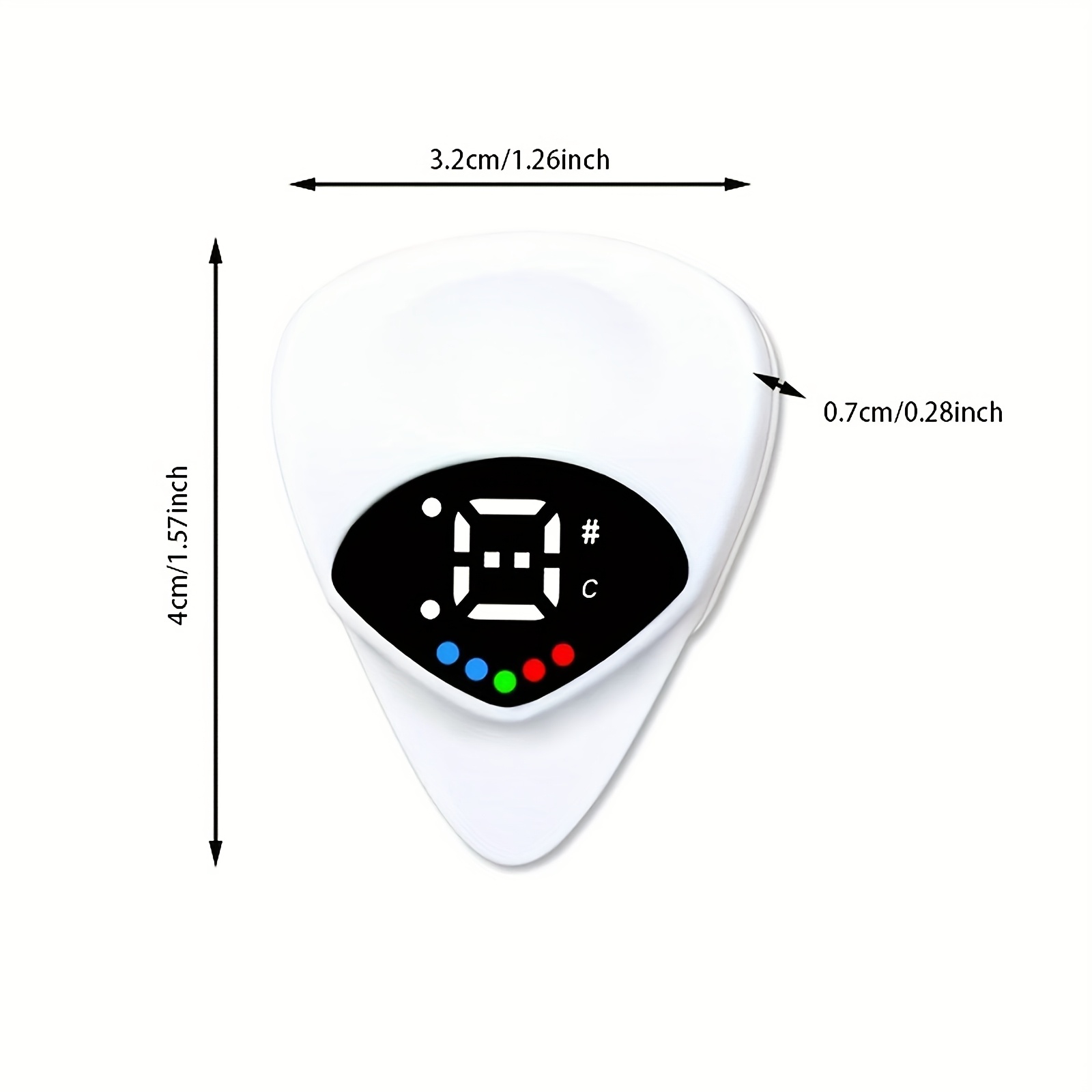 QiJiStar 2-in-1 Guitar Pick & Tuner - Portable, Multi-Purpose Pitch Calibrator for Folk Guitars and Ukuleles, 12-Tone Equal Temperament, Battery Powered, White ABS Resin